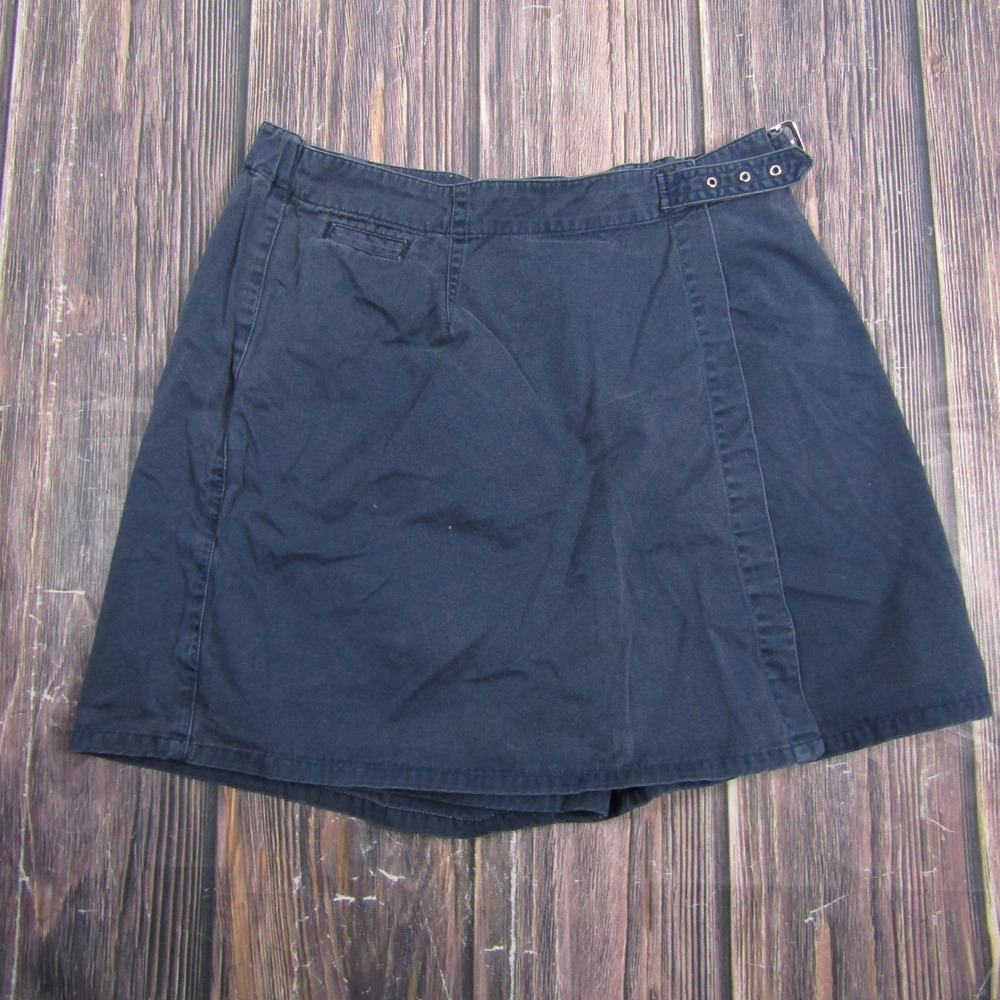 White Stag Skort Women Size 10 Navy Blue Cotton Wrap Front Buckle Casual Mini